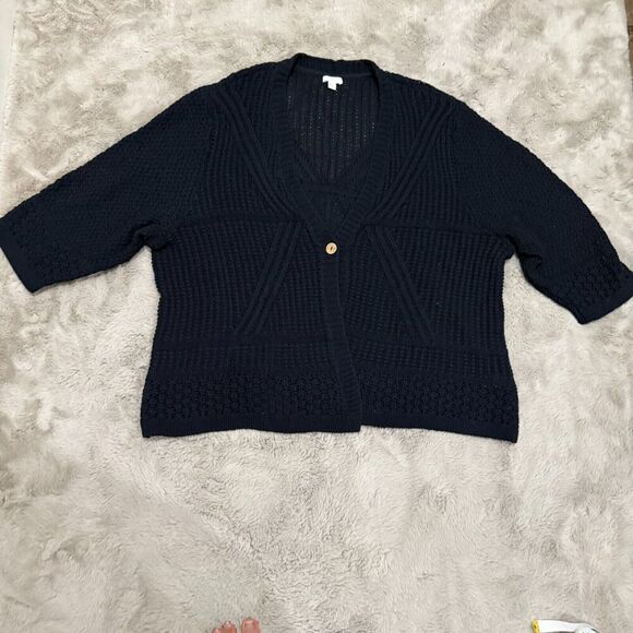 J. Jill Women’s Plus Size 3X Navy‎ Open Knit Cardigan Sweater Winter Boxy Relax - Picture 1 of 14